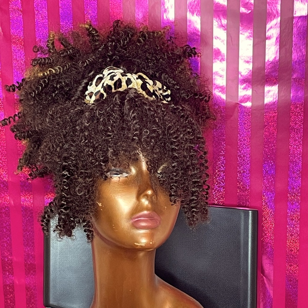 Wig ponytail with bang drawstring cap
